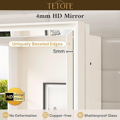 TETOTE White Medicine Cabinet Storage 24" x 30" Medicine Cabinet with Metal Beveled Framed Mirror Stepless Adjustable Shelves for Bathroom Vanity