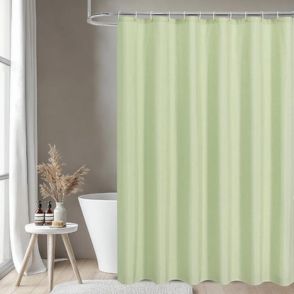 2-in-1 Waterproof Long Fabric Shower Curtain or Liner,Linen Textured,78 Inch Breathable TPU & Washable Bathroom Shower Curtain Set with 12 Plastic Hooks,Modern,72"x78",Green