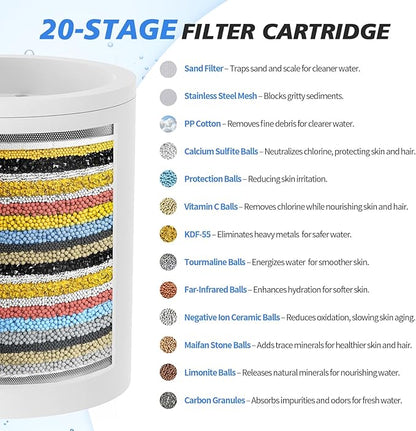 20-Stage Shower Filter-Shower Head Filter for Hard Water, with 3 Replaceable Filter Cartridges, High Output Shower Water Filter for Removing Chlorine and fluoride, Polished Chrome