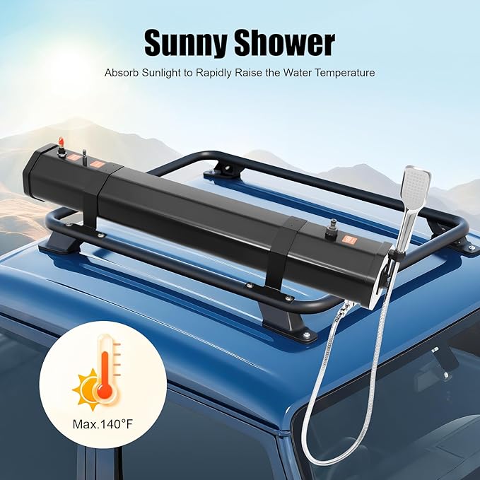 Portable Pressurized Camp Shower, Roof Rack Shower, 30L Capacity Roof Rack Water Tank with 1.6 bar Pressure, for Trucks Off Road Vehicles Water Storagefor Outdoor Cleaning & Surfing