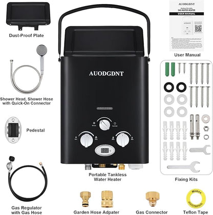 Portable Water Heater Propane Tankless,6L 1.58GPM Outdoor Instant Gas Water Heater with LED Display for RV, Camping,Outdoor Shower(Black)