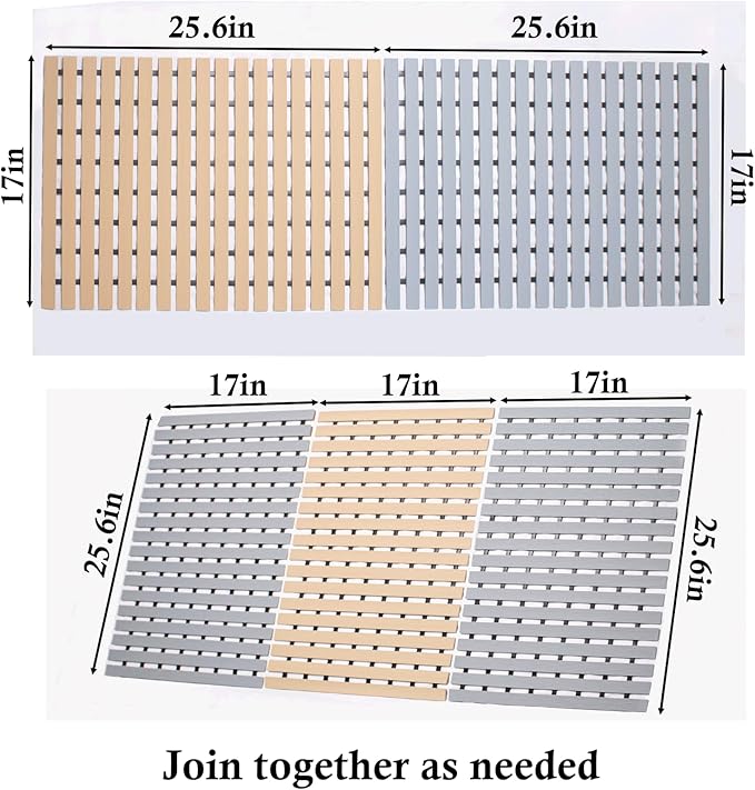 Non Suction Cups Shower Mat(16.9" × 25.7"),Non Slip Shower Mats for Inside/Outside Shower,Heavy Duty Rubber Shower Floor Mat for Elderly (Apricot)