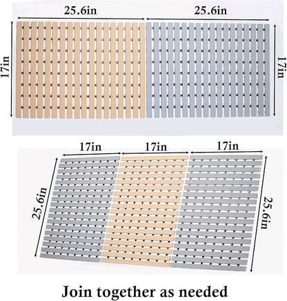 Non Suction Cups Shower Mat(16.9" × 25.7"),Non Slip Shower Mats for Inside/Outside Shower,Heavy Duty Rubber Shower Floor Mat for Elderly (Apricot)