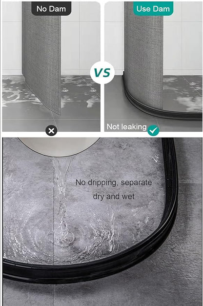 67Inch Collapsible Shower Threshold Water Dam 2" High Shower Barrier Water Stopper 2" Tall Shower Water Guard To Keep Water In Shower Dry And Wet Separation Bathroom Wheelchair Accessible Black