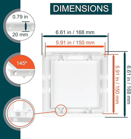 6" x 6" White Plastic Access Panel. Service Shaft Door Panel. Plumbing, Electricity, Heating, Alarm Wall Access Panel for Drywall. Bathroom Services Access Hole Cover. (6" x 6")