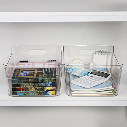 Tiawudi 4 Pack Plastic Storage Bins, Extra Large Pantry Organizer, 13.5" x 10" Clear Storage Containers and Organizer Bins, Multi-Use Bins for Home, Kitchen, Closet and Cabinet