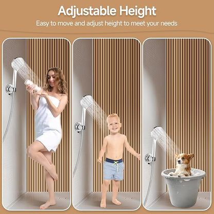 Shower Head Holder, Removable Shower Head Holder Suction for Hanheld Shower Head No Drill Wall Mount Holder Chrome Universal 360° Adjustable Suction Holder
