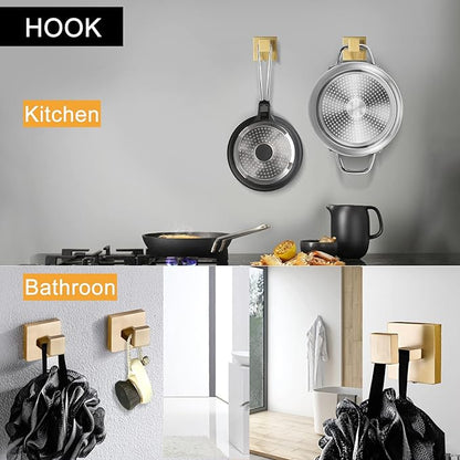 TNOMS 5-Piece Bathroom Hardware Set 23.6 Inch Gold Towel Bar Set Towel Bar Towel Ring Coat Hook and Toilet Paper Holder with Shelf Wall Mounted Stainless Steel Bathroom Accessories Set