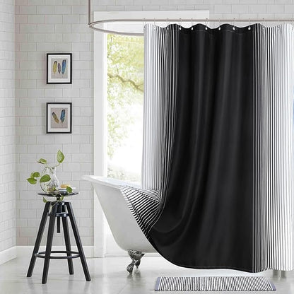 Black Shower Curtain 78 Inches Long, Modern Black and White Gradient Vertical Stripe Waterproof Polyester Shower Curtains for Bathroom, 72x78 Inches