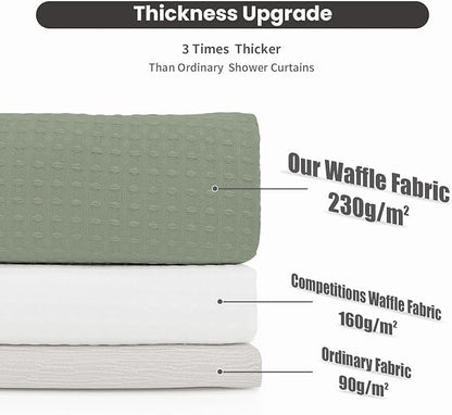 Inhousolu No Hook Waffle Weave Shower Curtain with Removable Snap in Fabric Liner Set for Bathroom, 230 GSM Heavy Duty Weighted Hem, Water Repellent Washable Bath Curtains, 60 x 72 Inch, Sage Green