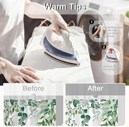 No Hook Shower Curtain and Liner Set, Light Green Eucalyptus Floral Shower Curtains for Bathroom, Bath Curtain Sets with Snap in Liner, Waterproof with See Through Top Window, 71x74 Inches