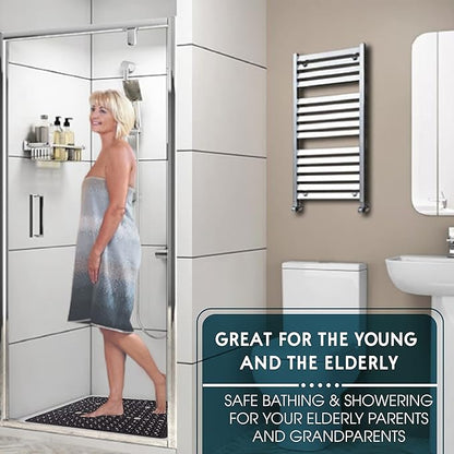 ENKOSI Large 27 x 27 inch Square Non-Slip Shower Mat - Anti Slip Shower Stall Mat for Elderly and Young - Durable Shower Mat with Strong Secure Suction Cups and Drain Holes (27x27 Clear Grey)