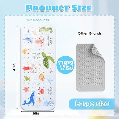 Baby Bath Mat for Tub Non Slip Kids Bathtub Mat Extra Long 40X16 Inch Toddler Bath Tub Shower Mat Anti Slip with Suction Cups & Drain Holes, Machine Washable (Under The sea)