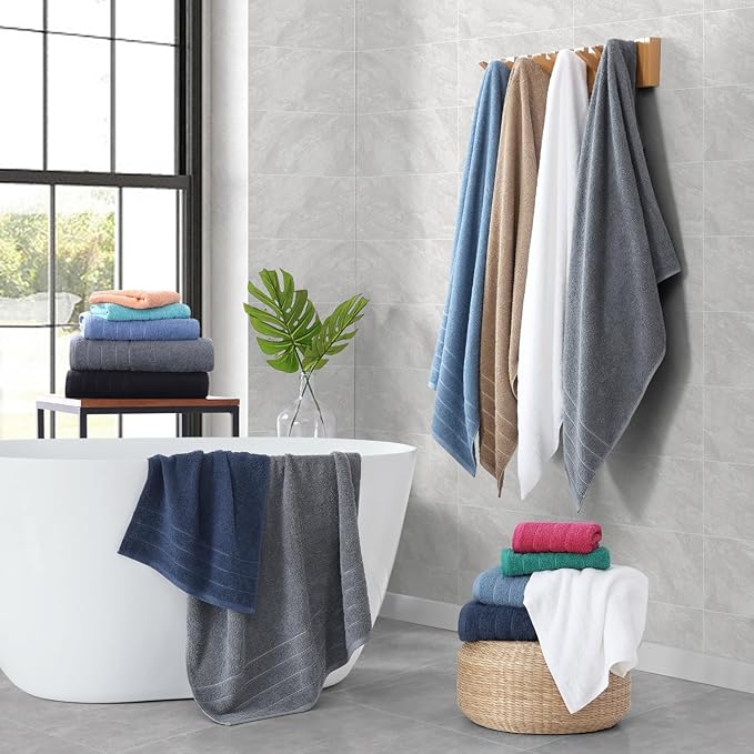 Casa Platino 100% Cotton Luxury Bathroom Towel Set - 18 Pcs - Super Soft, Fluffy & Highly Absorbent - 6 Large Bath Towels, 6 Washcloths, 6 Hand Towels - Complete Family Pack - White Bath Towel Set
