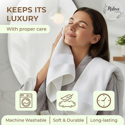 Milara Turkish Super-Plush Bathroom Hand Towels Set 2-Piece | Premium Cotton Hand Towels Set Absorbent, Durable with Hanging Loops | White Color Hand Towel, (16 x 30 Inches)