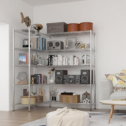 VINGLI 70" W Storage Shelves 1600LBS Heavy Duty Metal Shelving, Upgraded 5 Tier Garage Shelving Unit, Adjustable Wire Shelf for Storage Rack Commercial Pantry Shelf Organizer, 69.8"W × 15.8"D × 71"H