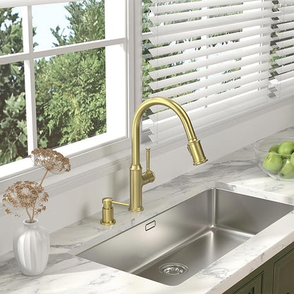 Lava Odoro Gold Soap Dispenser for Kitchen Sink, Modern Brass Built in Countertop Pump Dispenser with 18 Oz Refillable Bottle, Kitchen Soap and Lotion Dispenser Spot-Free, Brushed Gold, KSD-21