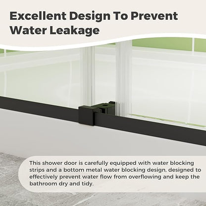 DELAVIN 50-54" W x 72" H Double Sliding Shower Door, Frameless Shower Door, 1/4"(6mm) SGCC Tempered Glass, Noiseless Shatterproof Shower Doors with Square Rail, Stainless Steel, Aluminum, Black