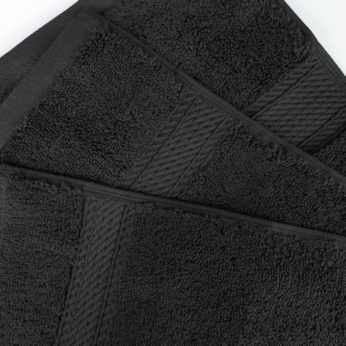 Superior Egyptian Cotton Pile 3 Piece Towel Set, Includes 1 Bath, 1 Hand, 1 Face Towel/Washcloth, Ultra Soft Luxury Towels, Thick Plush Essentials, Guest Bath, Spa, Hotel Bathroom, Black
