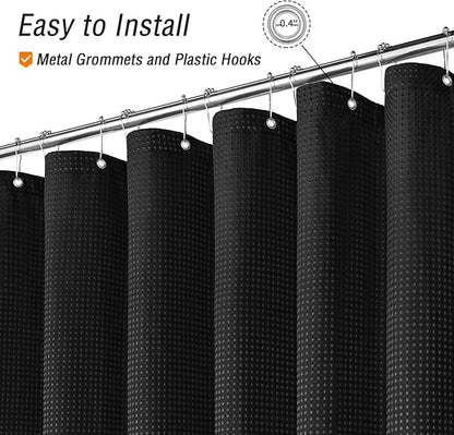 Gibelle Small Stall Shower Curtain 36 x 72, Narrow Half Waffle Weave Textured Fabric Shower Curtain for Bathroom, Water Repellent, Machine Washable, Black