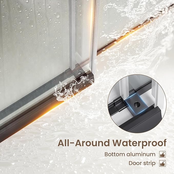 Bathbliss Glass Shower Door 44"-48" Wx76 H,Frameless Sliding Glass Door with 5/16"(8mm) Tempered Glass Shower with Matte Black Finish