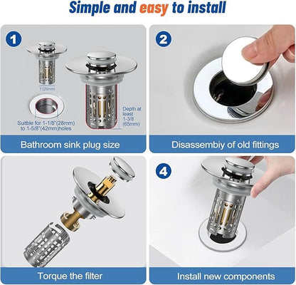 Bathroom Sink Stopper Hair Catcher, Pop Up Sink Drain Filter with Removable Stainless Steel Filter Basket Hair Catcher, for US Bathroom Sink Stopper Replacement. (1PCS)