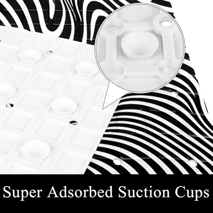 Bath Tub and Shower Mats, Non Slip Bathmat with Drain Holes and Suction Cups for Bathroom Floor, 15.1 x 26.8 Inch (Black and White Abstract Art Lines Pattern)