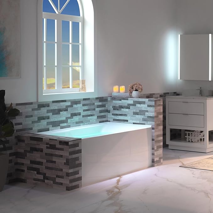 WOODBRIDGE 60" Acrylic Rectangular Alcove Soaking Bathtub in White with Left Drain, Brushed Gold pop-UP Drain Included BA6030L