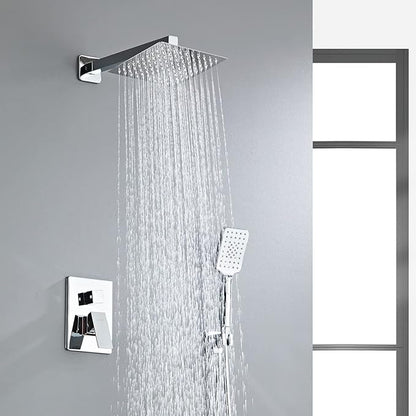 Bathroom Shower System 8 Inch Rain Shower Head and Handheld Wall Mounted, High Pressure Rainfall Dual Shower Combo Set with Valve and trim, Luxury Rain Mixer Brushed Silver Shower Faucet