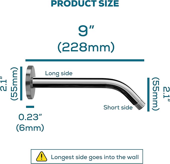 SparkPod 9 Inch Shower Arm with Flange - Solid Stainless Steel Shower Head Extension Arm, Wall-Mounted for Fixed & Handheld Showerheads- Teflon Tape Included (Tall 9", Luxury Polished Chrome)