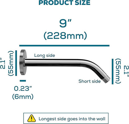 SparkPod 9 Inch Shower Arm with Flange - Solid Stainless Steel Shower Head Extension Arm, Wall-Mounted for Fixed & Handheld Showerheads- Teflon Tape Included (Tall 9", Luxury Polished Chrome)