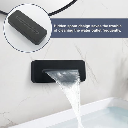 Wall Mounted Tub Spout Adjustable Waterfall Bathtub Sprayer High Flow Bathroom Tub Nozzle for Bathtub and Basin, Matte Black
