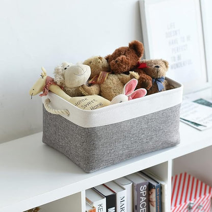 TheWarmHome Organization and Storage Basket for Organizing- 16x12x8 inch 1 Pack Fabric Storage Cubes, Collapsible Storage Bins for Shelves Organizer Gift Closet Cloth Toy (White & Grey)