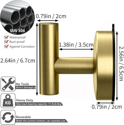 DGYB Large Cup Hooks for Bathrooms Set of 2 Gold Towel Hooks for Stainless Steel 15 Lb Removable Wall Hooks for Hanging Heavy Duty