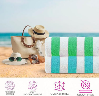 CASA COPENHAGEN Cabana Beach Towel Designed in Denmark Rough and Tough, Quick Dry, Pool, Bath & Shower 30x60 inches 4 Pieces Cotton Beach Bath Towels Set - Turquoise, Royal Blue,Pink, Green