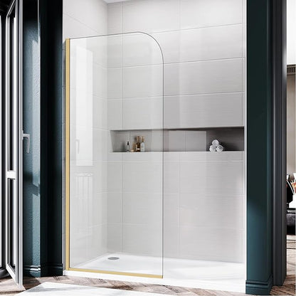 Glass Shower Panel, 36" W x 76" H Semi-Framed Fixed Shower Panel in Brushed Gold with 5/16"(8mm) Clear Tempered Glass Door, Simple Shower Door Panel for Bathroom