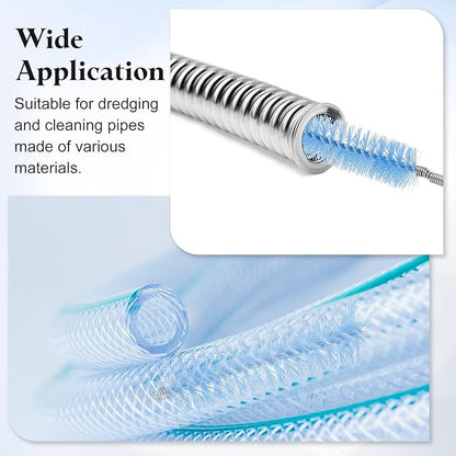 HARFINGTON 3pcs Flexible Long Drain Brush Straw Cleaner Set 35.43" Stainless Steel Double Ended Hose Brush with 8" Nylon Long Tube Pipe Cleaning for Fish Tank Sink Pipe, Blue