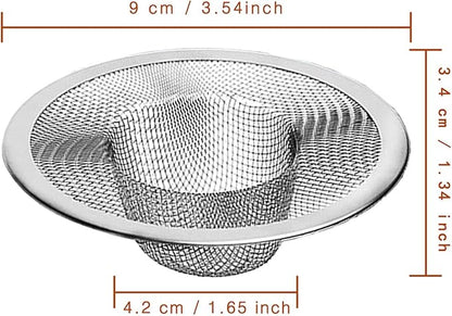 2pcs Heavy Duty Stainless Steel Slop Basket Filter Trap,3.54" Top / 1.65" Mesh Metal Sink Strainer,Perfect for Kitchen Sink/Bathroom Bathtub Wash Basin Floor Drain Balcony Drain Hole,Utility