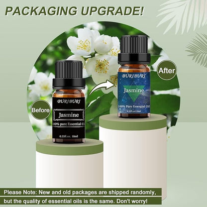 BURIBURI Jasmine Oil and Gardenia Essential Oils Gift Set, 100% Pure, Undiluted, Natural, Organic Aromatherapy Jasmine Essential Oils for Diffuser, Massage, 10MLx2