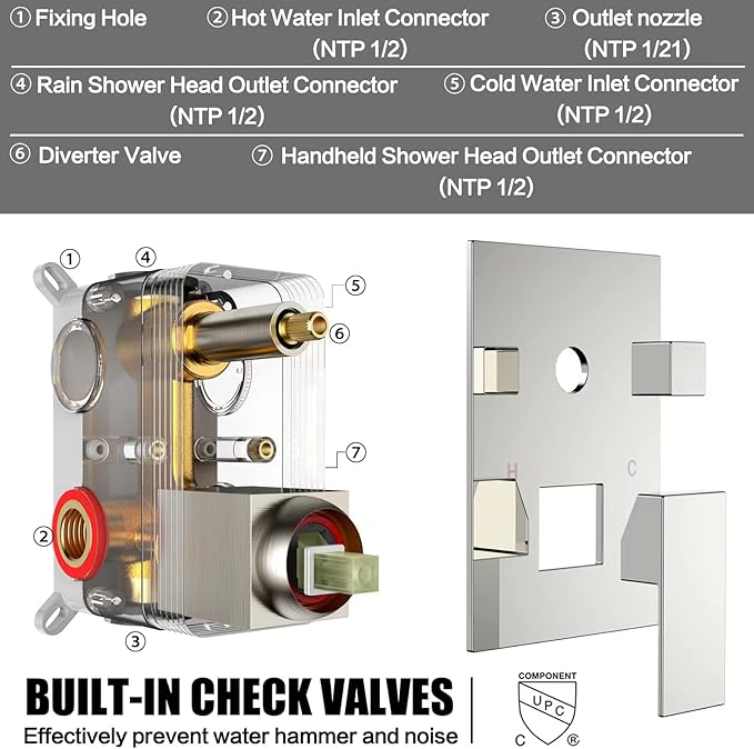 Shower System Rain Shower Faucet Set with Tub Spout,10 inch Bathroom Wall Mounted Waterfall Bathtub Faucet with Handheld Spray and Rough-in Valve Body and Trim kit,Chrome Polished