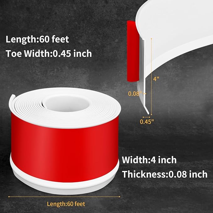 Flexible Baseboard Molding Trim 4 Inch Self-Adhesive Vinyl Wall Base Peel and Stick Cove Base Rubber Wall Baseboard Moulding Trim (60Ft, White)
