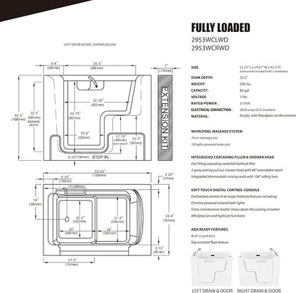ANZZI Walk In Tub for Seniors 29"x53" Right Drain ADA Wheelchair Accessible - 30 Therapeutic Jets, Quick Fill Faucet, Aromatherapy, Chromatherapy - Compact Design | 2953WCRWD