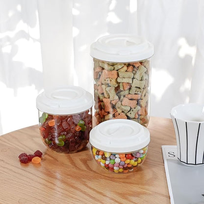FABROK 3 Pack Candy Storage Organizer with Lid, Plastic Cookie Storage Jar for desk, Clear Plastic Container Canister for Laundry, Kitchen, Bathroom
