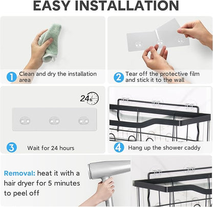 Shower Caddy Adhesive Replacement, Transparent Strong Adhesive Hooks, No Drilling, Waterproof, for Shower Caddy, Bathroom Storage Shelves and Kitchen Racks (Triple*3pcs)