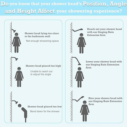 15 Inch Extra Long Adjustable Shower Head Extension Arm With Locking Set Screw, Singing Rain Brass Chrome Angle Height Adjustable, Easy To Install, G1/2 Universal Connector Compatible (Chrome Finish)