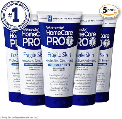 Welmedix Fragile Skin Protective Ointment | Hospital Grade Healing Ointment, Barrier Cream & Skin Protectant w/Calendula for Treatment of Eczema, Psoriasis, Dermatitis, Bed Sores, Chafing (Pack of 5)