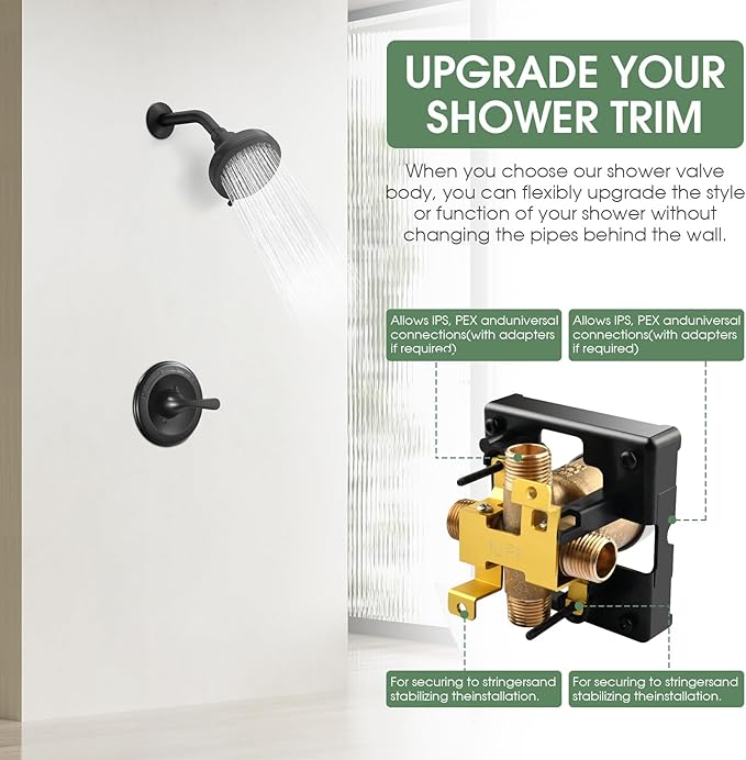 Shower Valve Body for Delta 13,14,17 or 17T Series Trim Kits, Universal Multifunction Rough in Shower Valve,Brass Body
