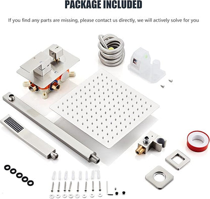 Shower Faucet Set, Rainfall Shower System Complete Wall Mounted for Bathroom with 8 Inch Shower Head and Handheld Rain Mixer Combo Kit with Shower Valve and Shower Trim, Brushed Nickel