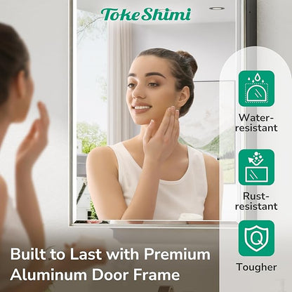 TokeShimi 24x30 Bathroom Mirrored Medicine Cabinet, Recessed Medicine Cabinet with Mirror, Aluminum Framed Brushed Nickel Mirror with Storage Adjustable and Quiet Hinge
