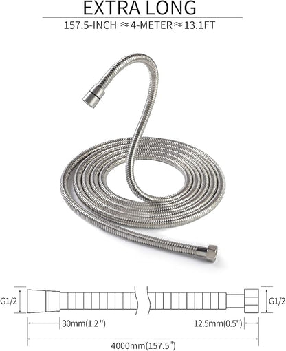 PHASAT Shower Hose,157 Inches Extra Long Shower Hose Replacement,304 Stainless Steel Shower Head Hose Extension Brushed Nickel,A3107N-4.0
